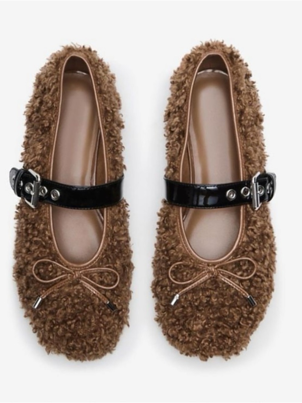 NEW Sherpa fleece moto ballet flats teddy style Size 8